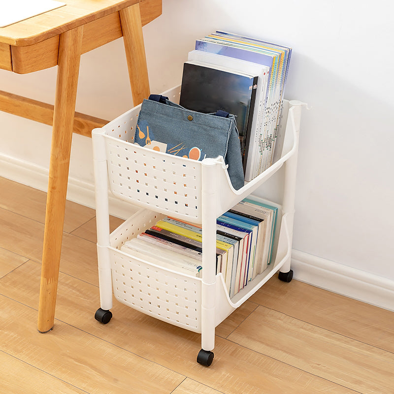 Plastic Standard Bookcase Contemporary Style Open Back Bookshelf with Wheels