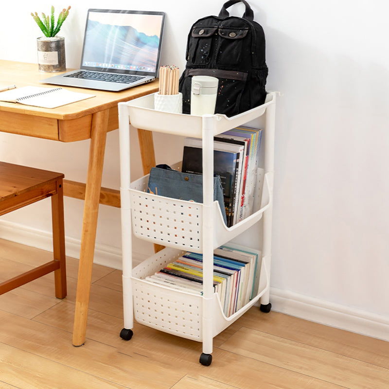 Plastic Standard Bookcase Contemporary Style Open Back Bookshelf with Wheels