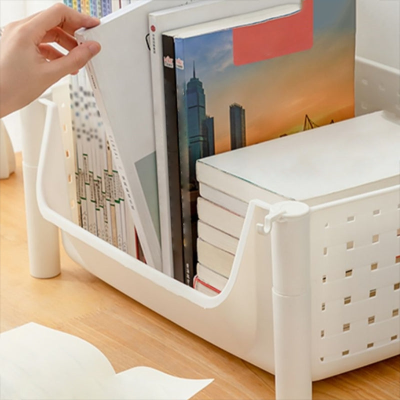 Plastic Standard Bookcase Contemporary Style Open Back Bookshelf with Wheels