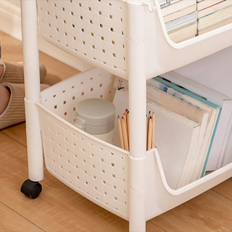 Plastic Standard Bookcase Contemporary Style Open Back Bookshelf with Wheels