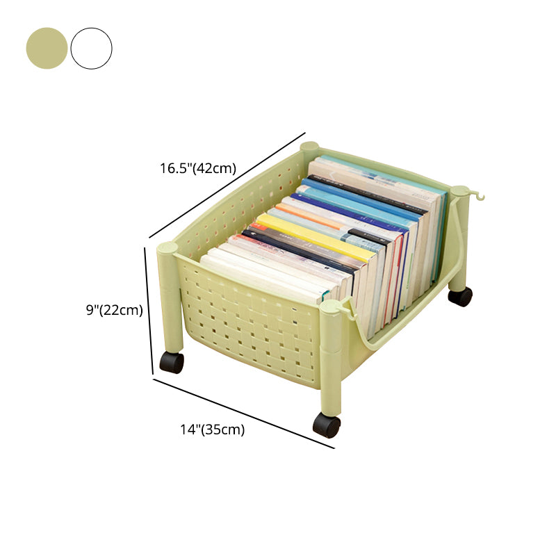 Plastic Standard Bookcase Contemporary Style Open Back Bookshelf with Wheels