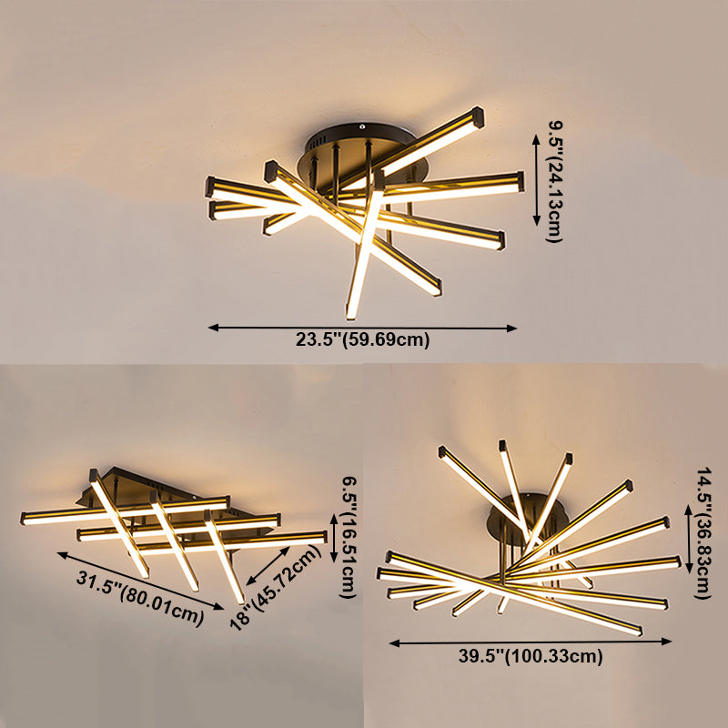Line Shape LED Creative Ceiling Lamp Modern Iron Flush Mount for Living Room