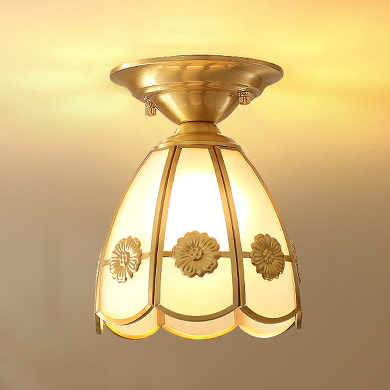 Glass Shaded Close to Ceiling Lighting Vintage-Style Aisle Close to Ceiling Light in Gold