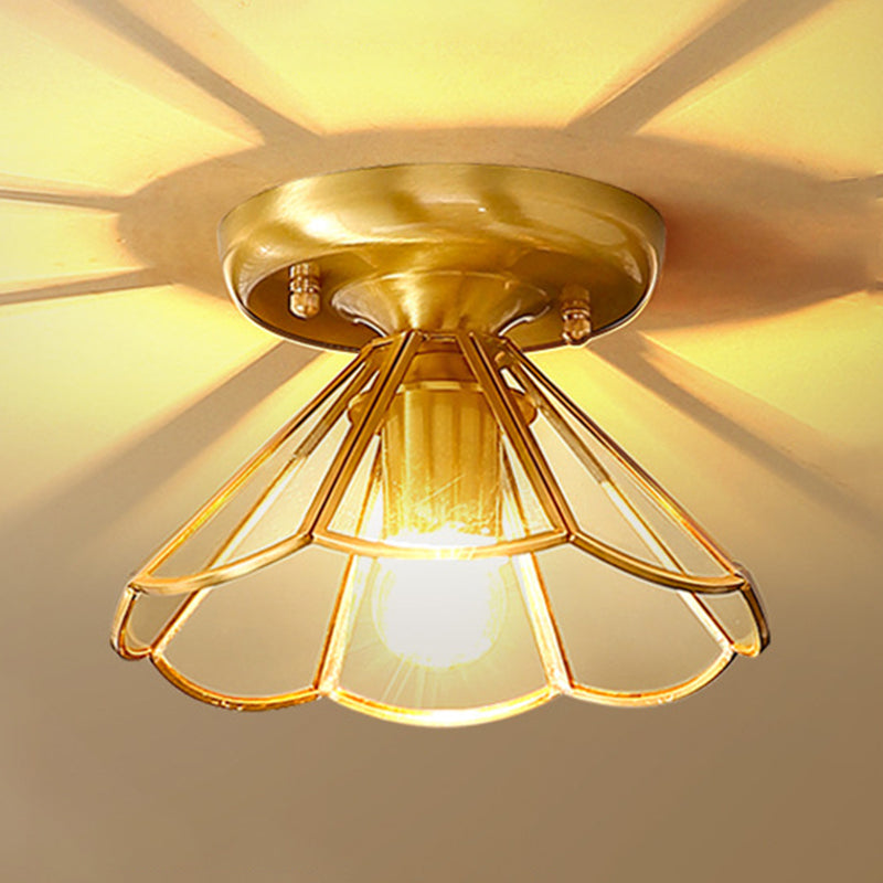 Glass Shaded Close to Ceiling Lighting Vintage-Style Aisle Close to Ceiling Light in Gold