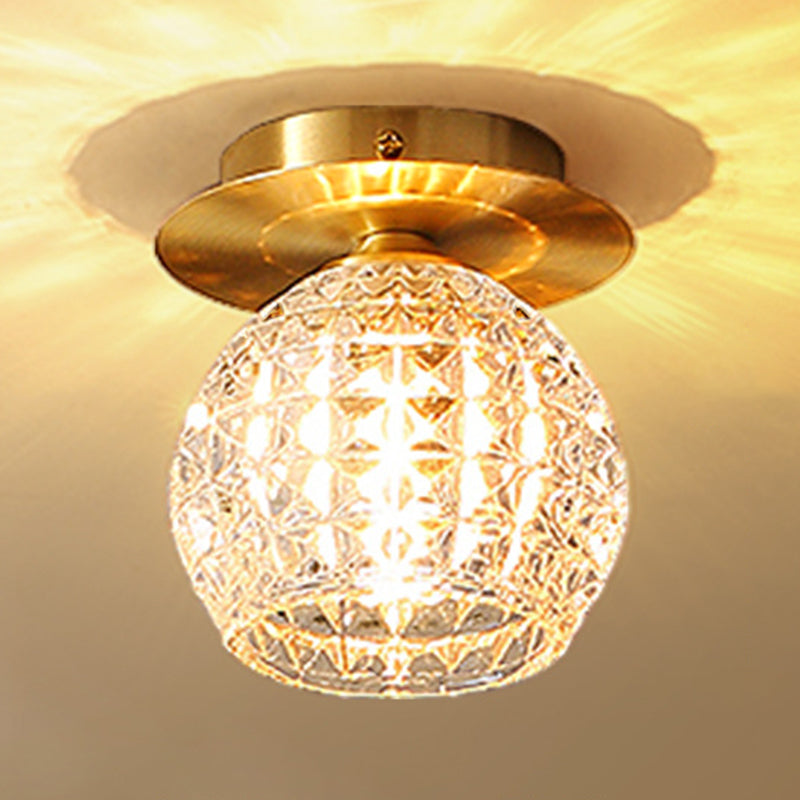 Glass Shaded Close to Ceiling Lighting Vintage-Style Aisle Close to Ceiling Light in Gold
