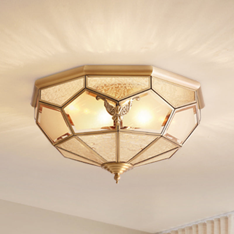 Shaded Glass Close to Ceiling Light Vintage Bedroom Ceiling Light Fixture in Gold