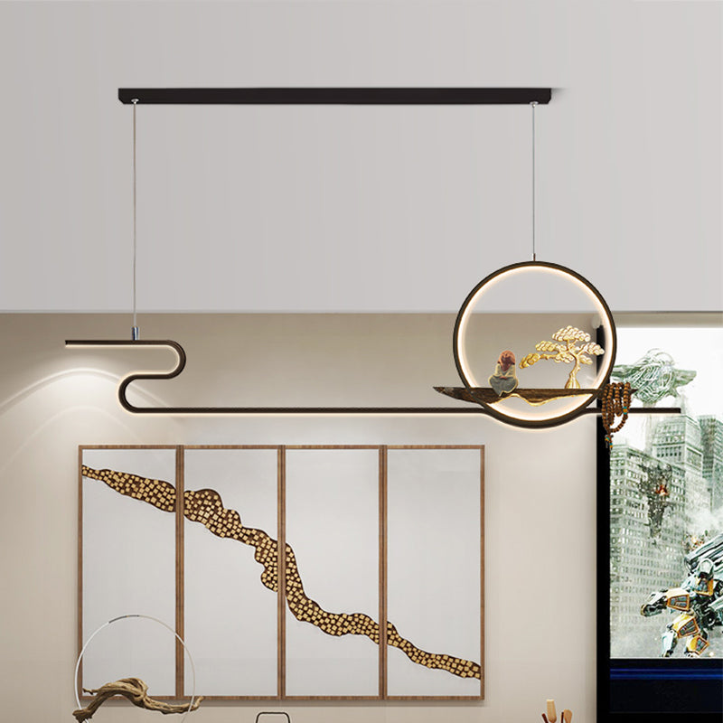Contemporary Kitchen Pendant Lights Linear Hanging Light Fixtures Metal 2 Light