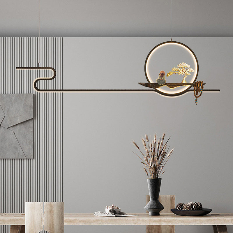 Contemporary Kitchen Pendant Lights Linear Hanging Light Fixtures Metal 2 Light