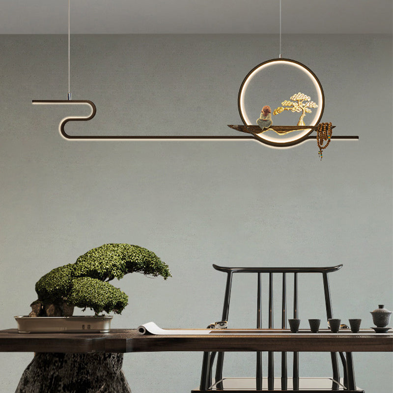 Contemporary Kitchen Pendant Lights Linear Hanging Light Fixtures Metal 2 Light