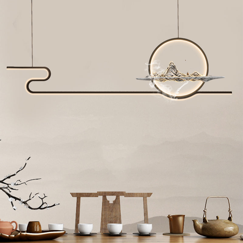 Contemporary Metal 2 Light Pendant Lights Linear Island Light Fixtures for Kitchen