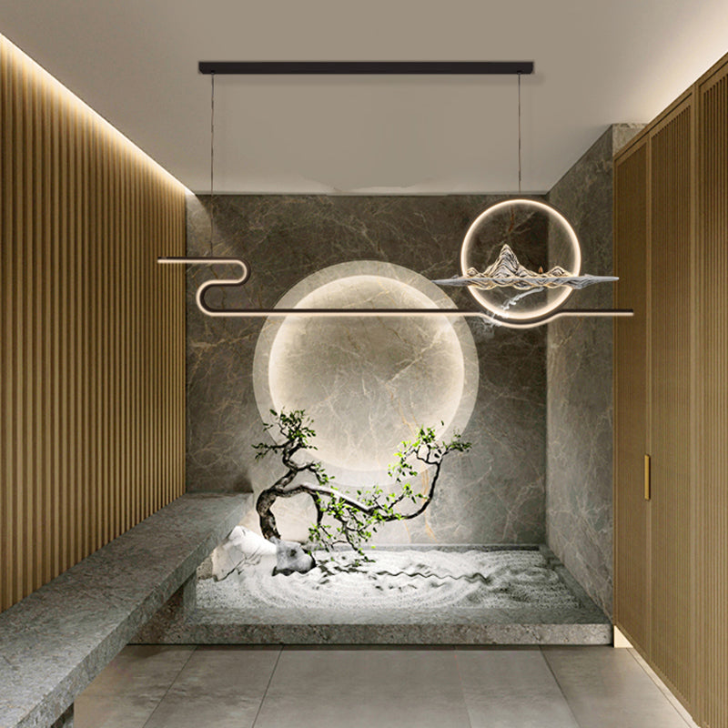 Contemporary Metal 2 Light Pendant Lights Linear Island Light Fixtures for Kitchen
