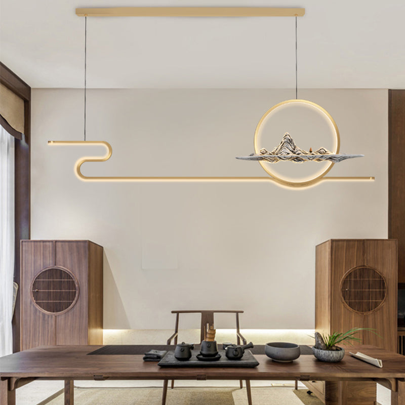 Contemporary Metal 2 Light Pendant Lights Linear Island Light Fixtures for Kitchen