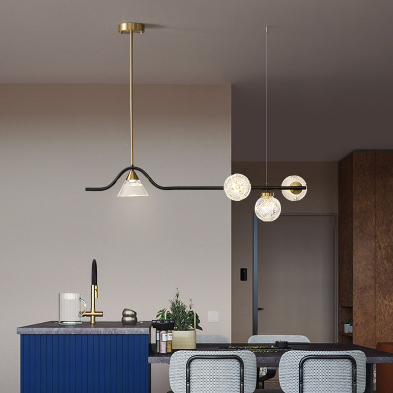 Gold Island Lights Modern Multi-Head Geometry Restaurant Hanging Lamps with Glass Shade