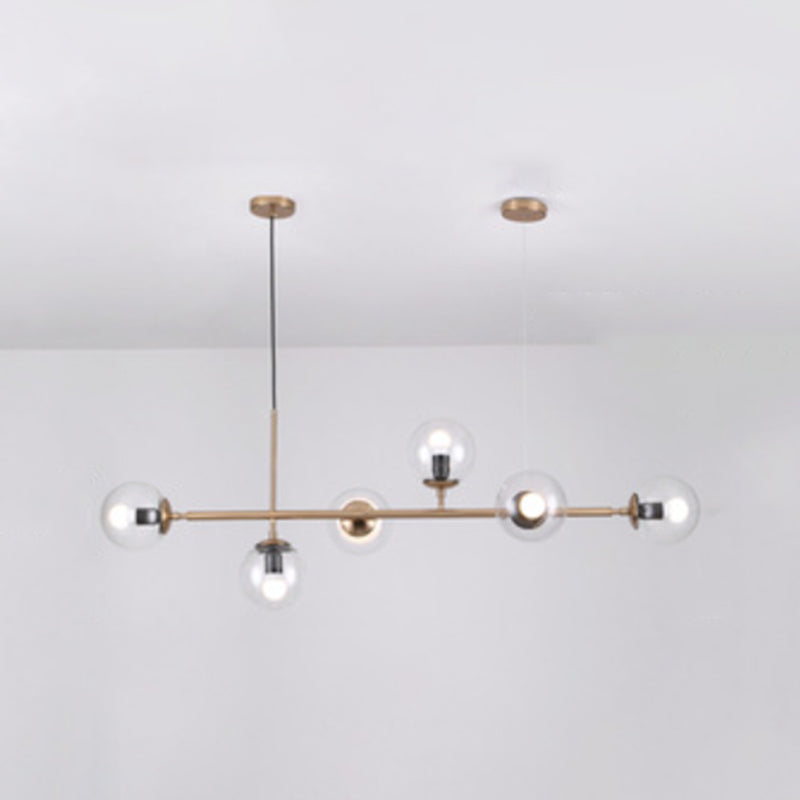 Gold Metal Island Light Modern 6-Head Restaurant Hanging Lamps with Globe Glass Shade