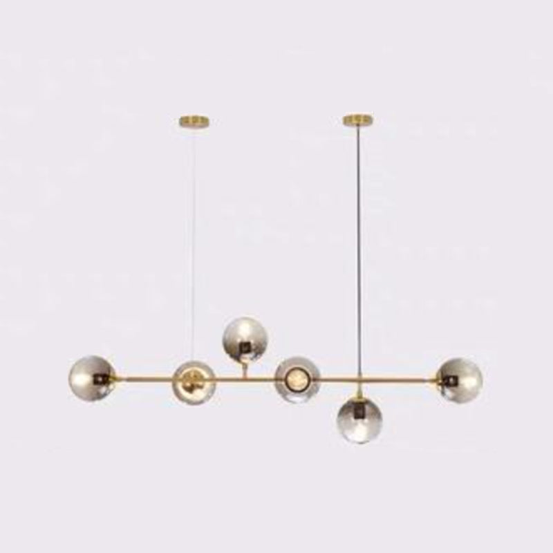 Gold Metal Island Light Modern 6-Head Restaurant Hanging Lamps with Globe Glass Shade