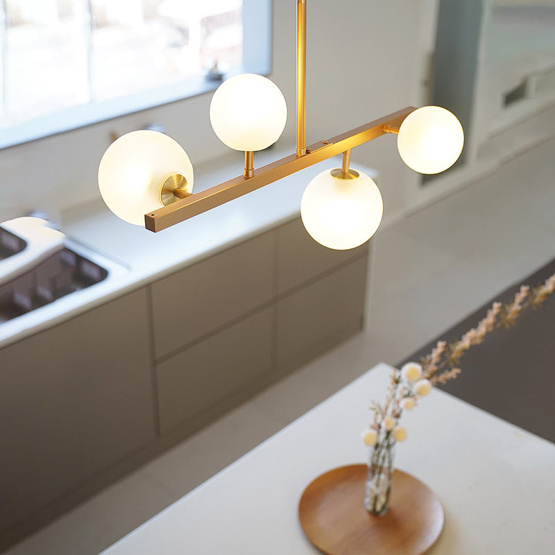 Gold Metal Island Lights Modern Multi-Head Restaurant Hanging Lamps with Globe Glass Shade