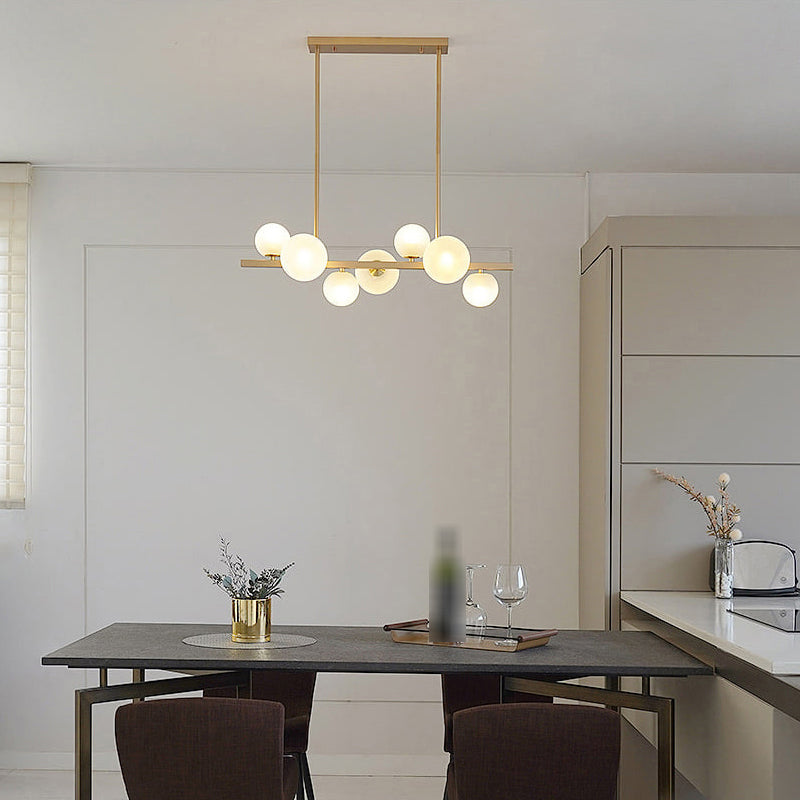 Gold Metal Island Lights Modern Multi-Head Restaurant Hanging Lamps with Globe Glass Shade