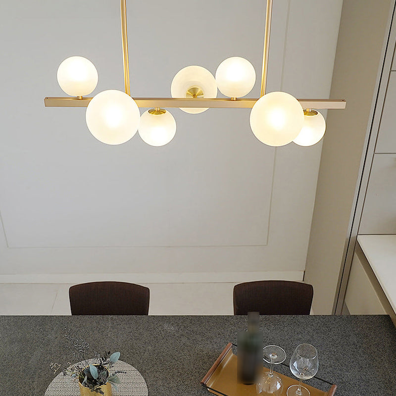 Gold Metal Island Lights Modern Multi-Head Restaurant Hanging Lamps with Globe Glass Shade