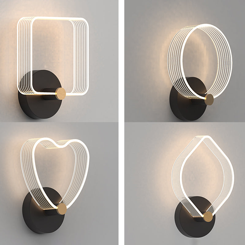Metal Geometric Wall Light Nordic Style LED Wall Sconce in Black for Bedroom