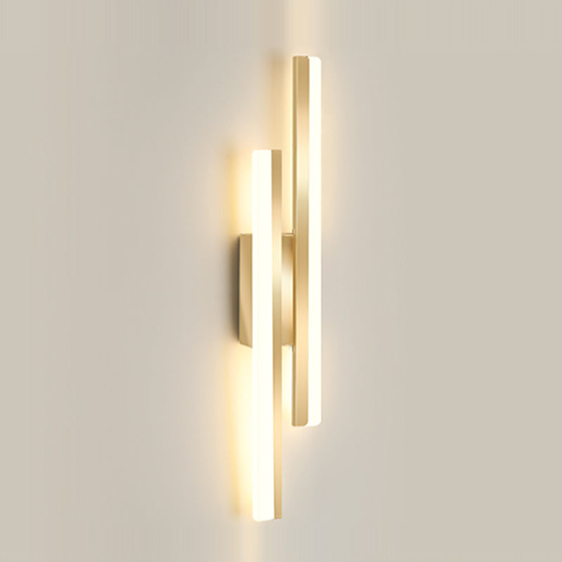 Linear Shape Metal Wall Lights Modern Style 2 Light Wall Mounted Light Fixtures in Gold