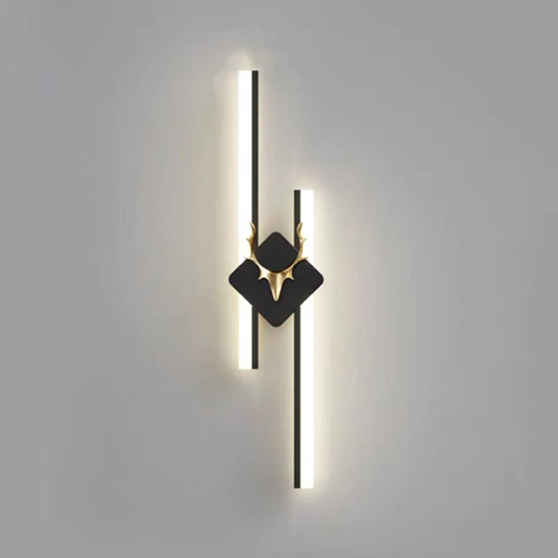 Linear Shape Metal Wall Lights Modern Style 2 Light Wall Mount Lamps in Black