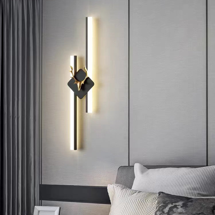 Linear Shape Metal Wall Lights Modern Style 2 Light Wall Mount Lamps in Black