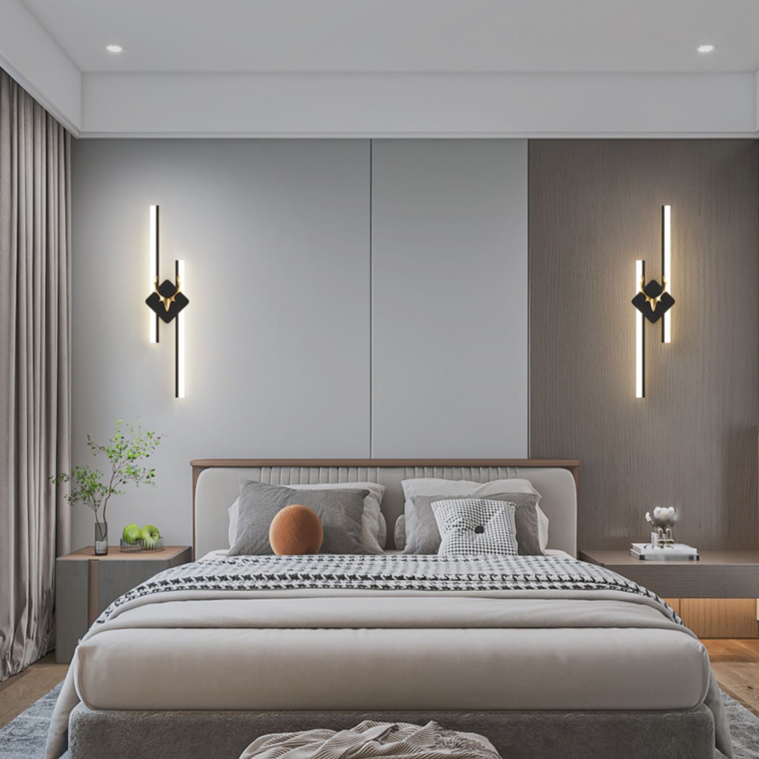 Linear Shape Metal Wall Lights Modern Style 2 Light Wall Mount Lamps in Black