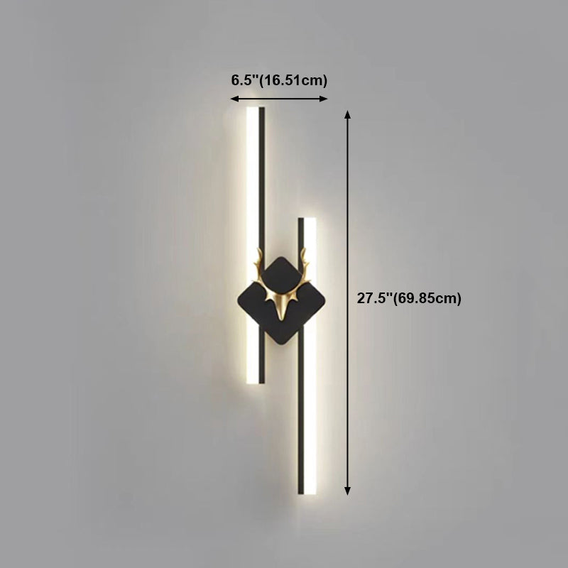 Linear Shape Metal Wall Lights Modern Style 2 Light Wall Mount Lamps in Black