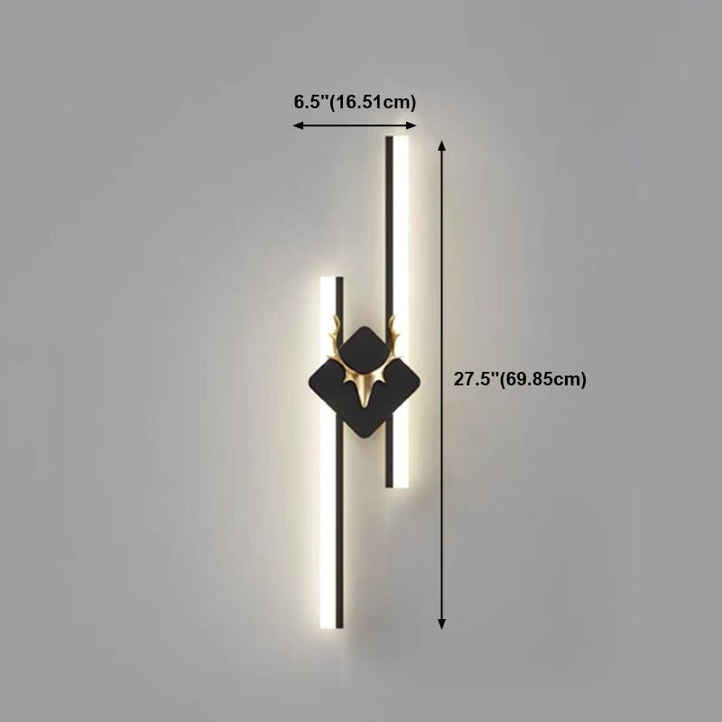 Linear Shape Metal Wall Lights Modern Style 2 Light Wall Mount Lamps in Black