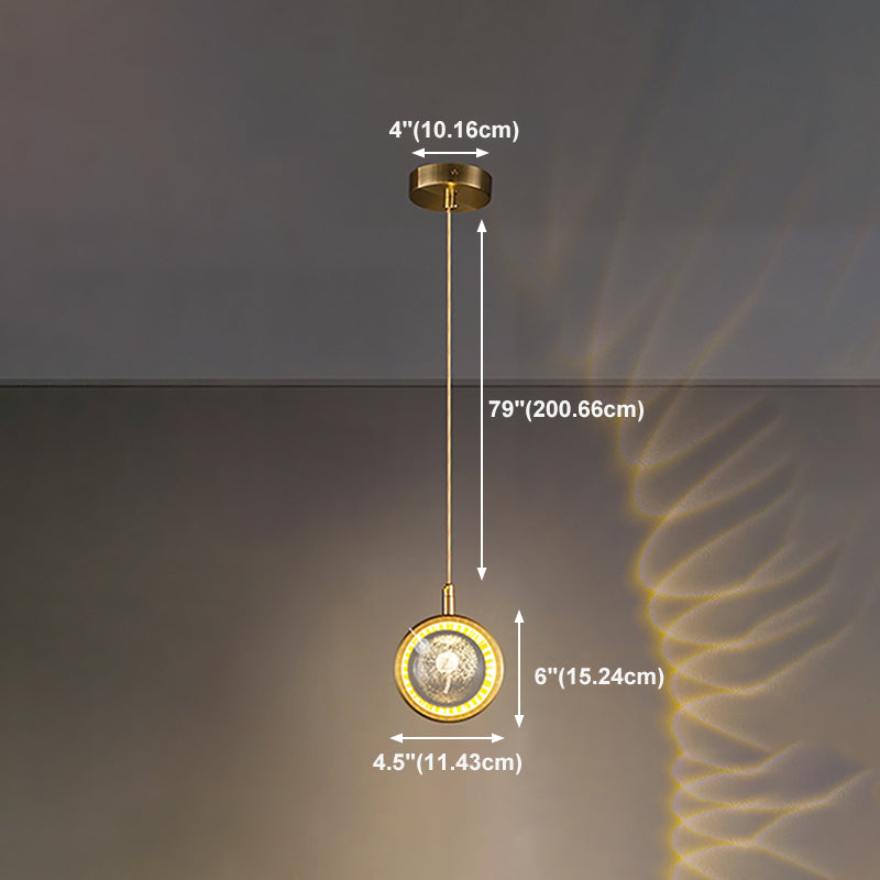 Round Shape Metal Hanging Ceiling Light Modern Style 1 Light Pendant Light Fixture in Gold