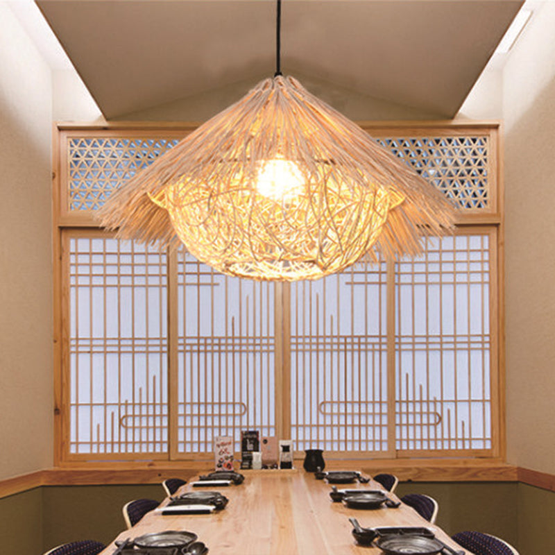 Rattan Bird's Nest Shade Hanging Lights Modern Style 1 Head Hanging Mount Fixture for Restaurant