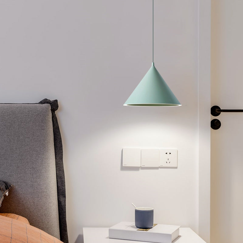 Metal Cone Shade Hanging Lights Modern Macaron Style 1 Light Hanging Mount Fixture for Bedroom