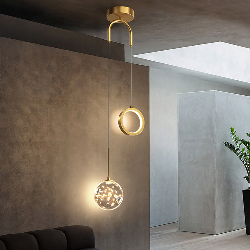 2-leichter sphärischer Anhänger Anhänger Modernes Glashängung Licht für Wohnzimmer