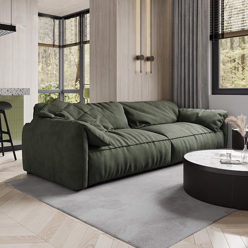 Contemporary Faux Leather Couch Down Filled Settee with Pillow Top Arm