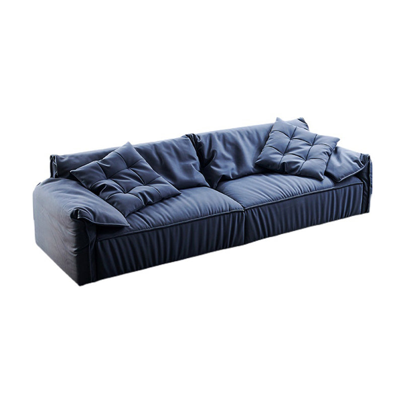 Contemporary Faux Leather Couch Down Filled Settee with Pillow Top Arm
