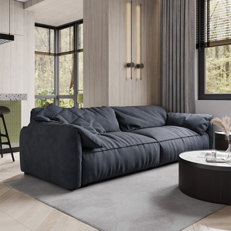 Contemporary Faux Leather Couch Down Filled Settee with Pillow Top Arm