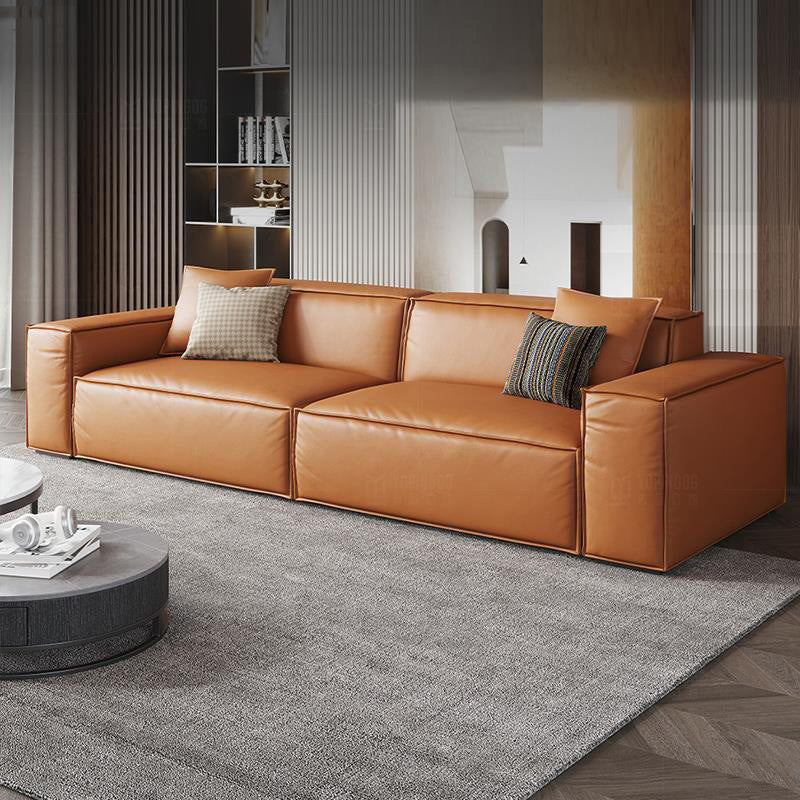 Contemporary Genuine Leather Settee Square Arm Loveseat in Green/Beige/Brown/Gray