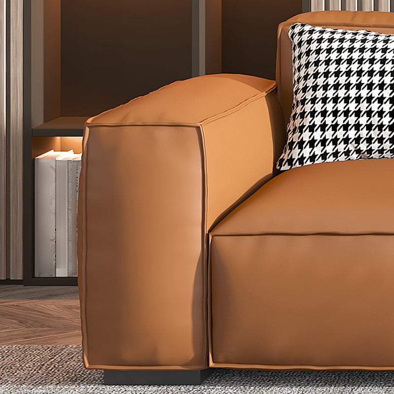 Contemporary Genuine Leather Settee Square Arm Loveseat in Green/Beige/Brown/Gray