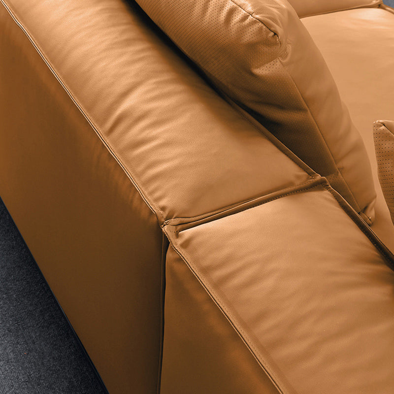 Contemporary Genuine Leather Settee Square Arm Loveseat in Green/Beige/Brown/Gray