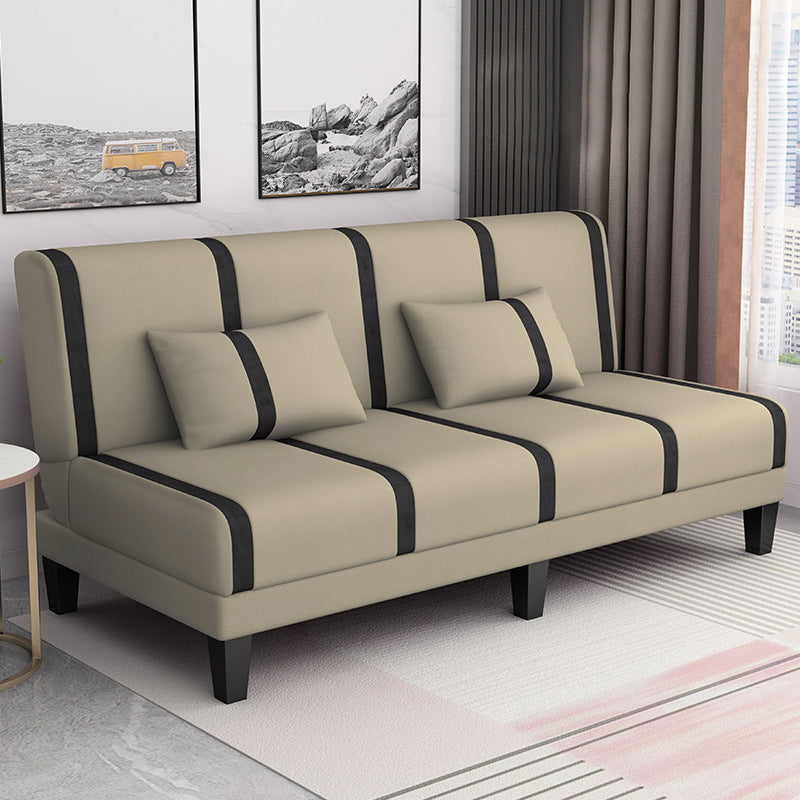 Linen/Velvet/Faux Leather Armless Convertible Sofa Tight Back Sofa Bed with Lumbar Pillow