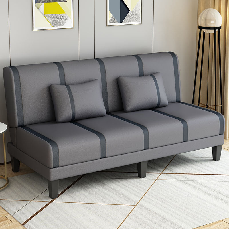 Linen/Velvet/Faux Leather Armless Convertible Sofa Tight Back Sofa Bed with Lumbar Pillow