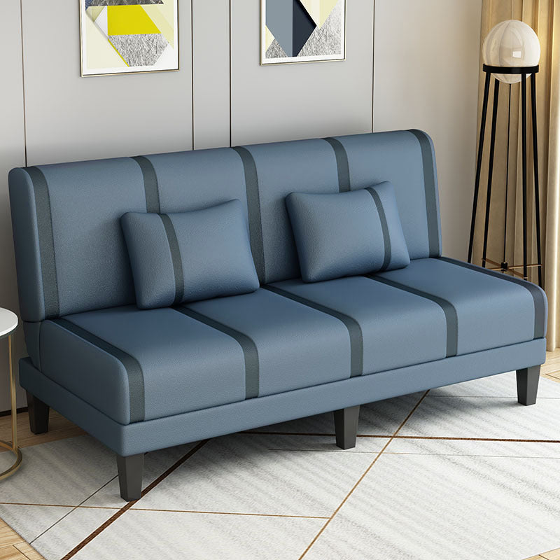 Linen/Velvet/Faux Leather Armless Convertible Sofa Tight Back Sofa Bed with Lumbar Pillow
