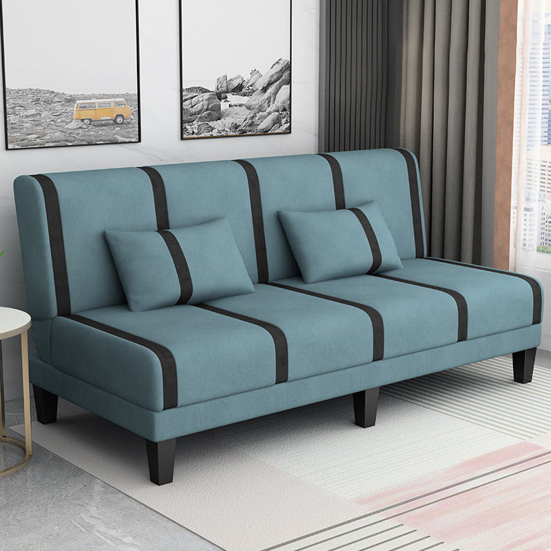 Linen/Velvet/Faux Leather Armless Convertible Sofa Tight Back Sofa Bed with Lumbar Pillow