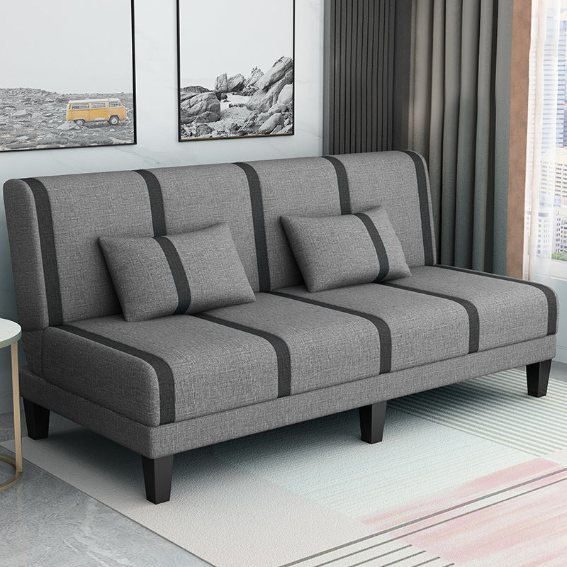 Linen/Velvet/Faux Leather Armless Convertible Sofa Tight Back Sofa Bed with Lumbar Pillow