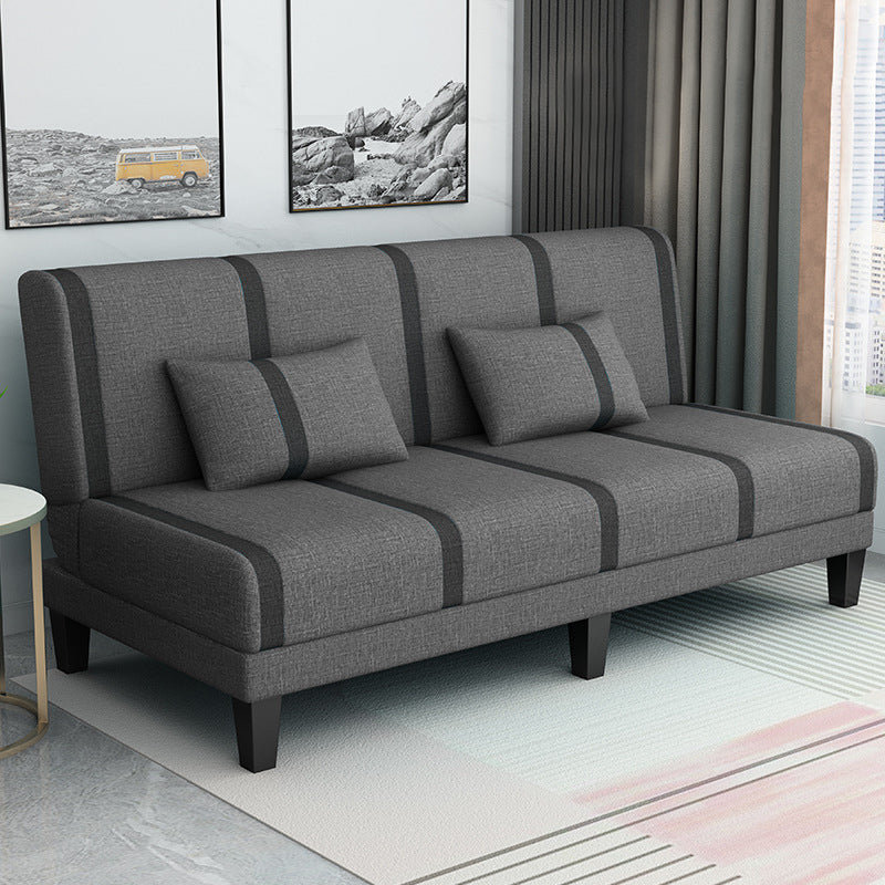 Linen/Velvet/Faux Leather Armless Convertible Sofa Tight Back Sofa Bed with Lumbar Pillow