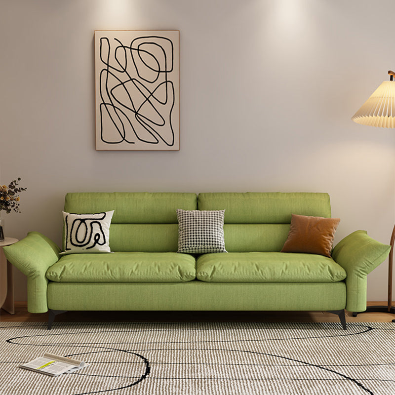 Modern Cotton Blend/Faux Leather Settee Flared Arm Biscuit Back Couch