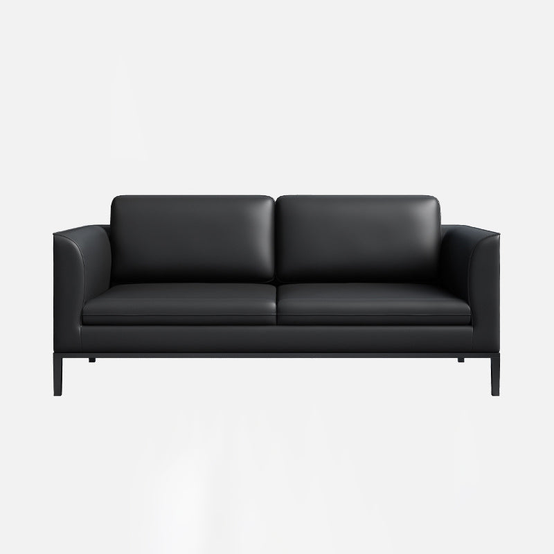 Square Arm Settee Stain-Resistant Leather Couch in Black/Grey