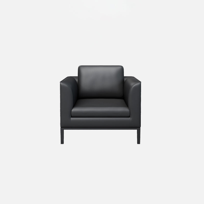 Square Arm Settee Stain-Resistant Leather Couch in Black/Grey