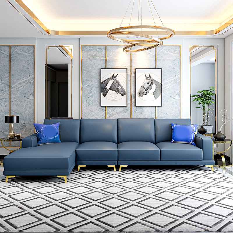 Modern Genuine Leather Sectional Square Arm Sofa with Removable Cushions