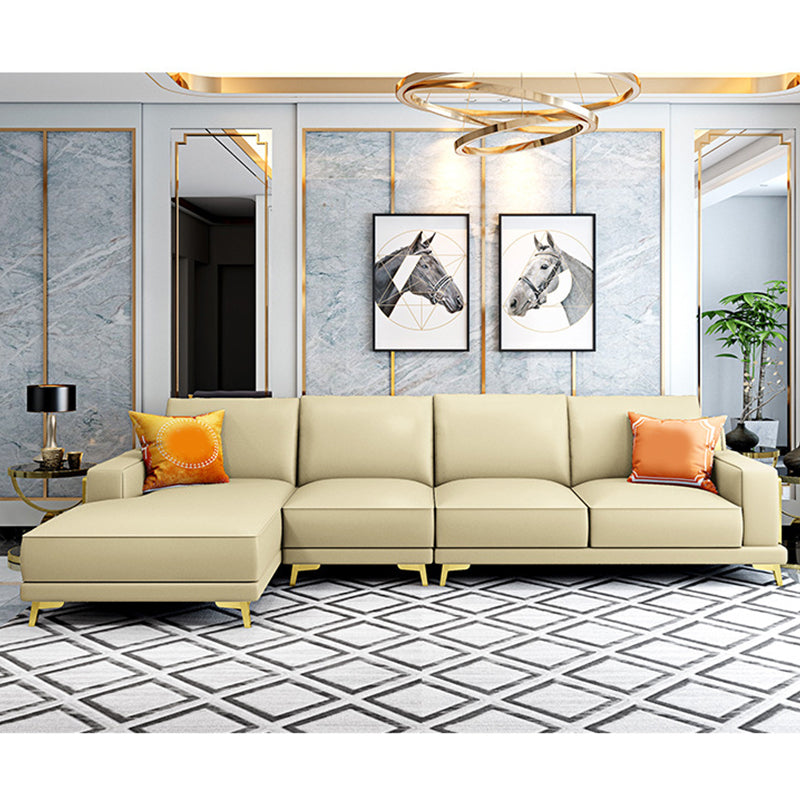 Modern Genuine Leather Sectional Square Arm Sofa with Removable Cushions